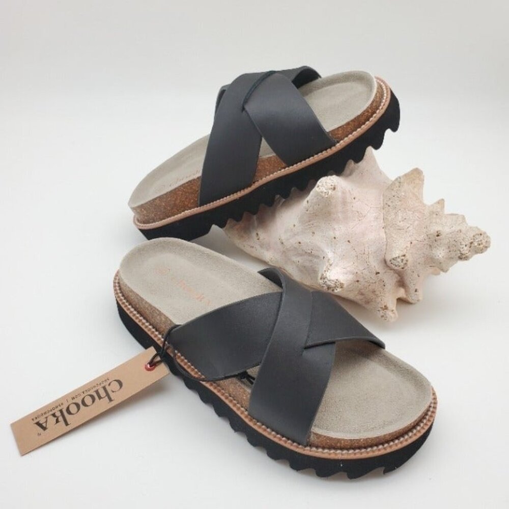 Leather & Cork Slide Sandal Size 6